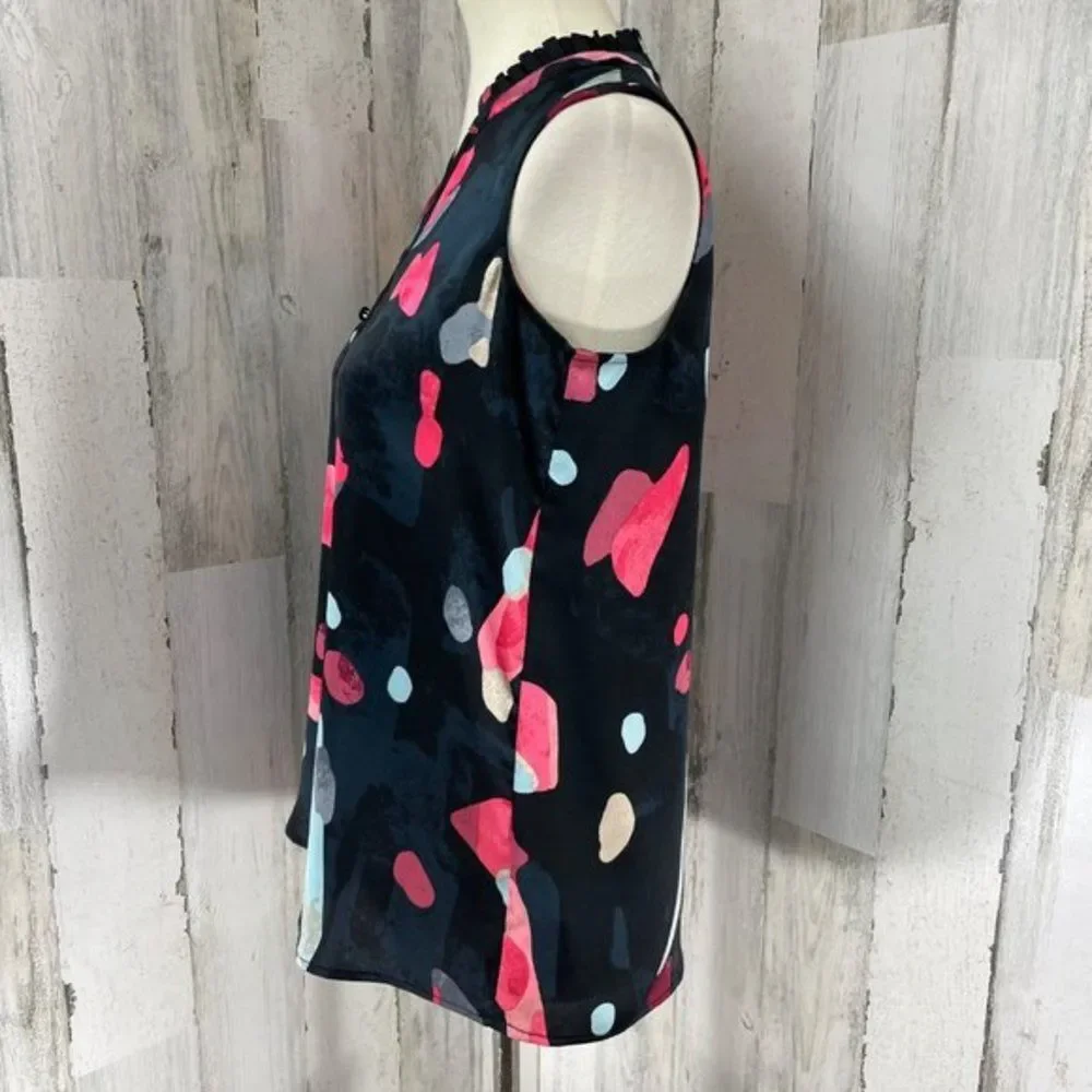 Nic + Zoe Women's Black Pink Print V Neck Sleeveless Shirt Top Blouse Sz XS‎